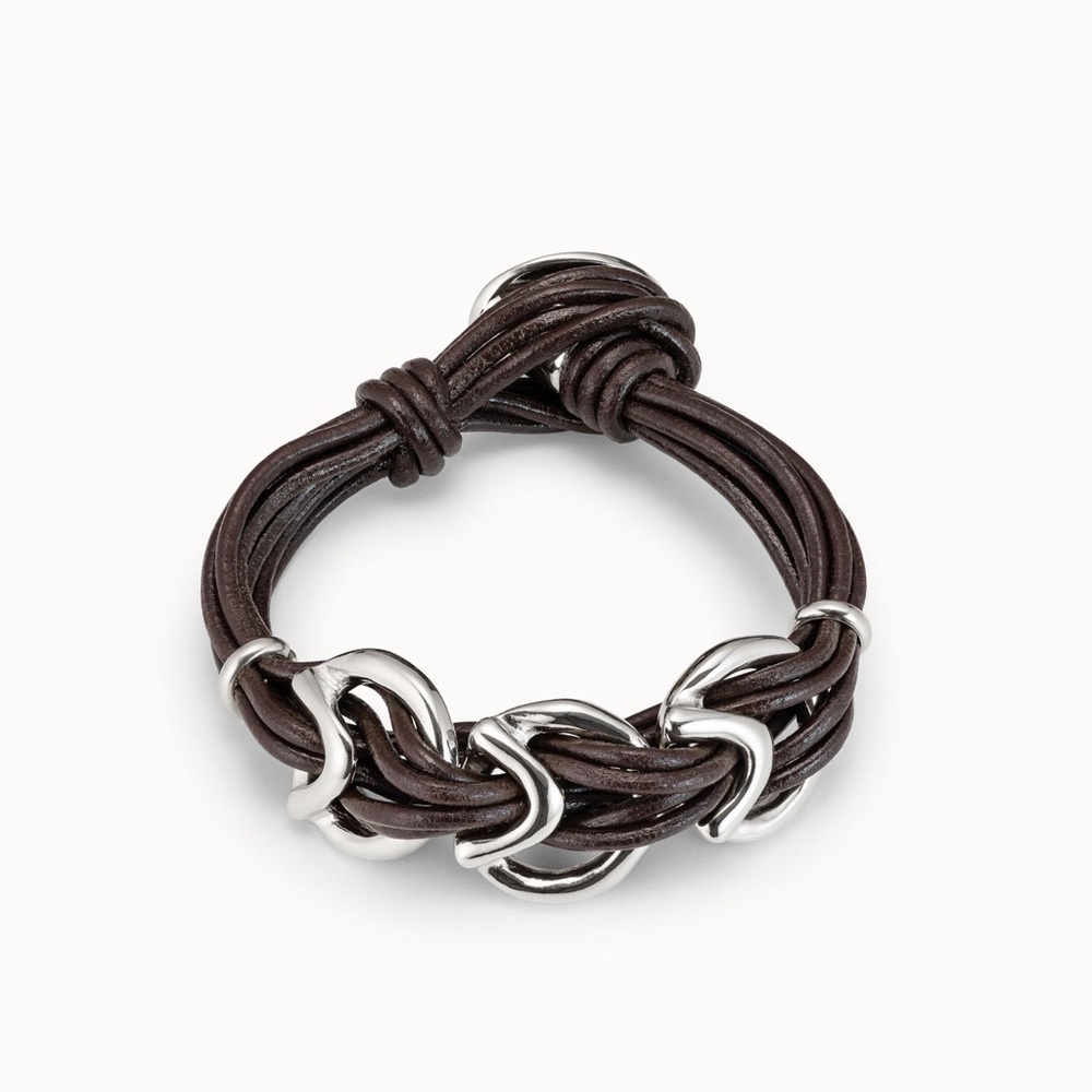 UNO de 50 - StepByStep Bracelet - Brown Leather & Silver Accent